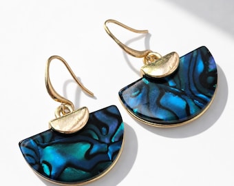 Art Deco Fan Earrings - Blue Abalone Inspired, 1930 Era Design