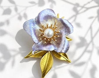 Purple Morning Glory Brooch, Small Enamel Flower Pin, Vintage Botanical Jewelry, Gift for Gardener