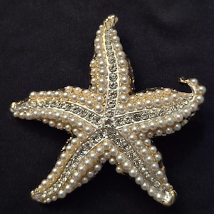 Oversized Gold Starfish Brooch: Faux Pearl & Crystal Ocean Jewelry