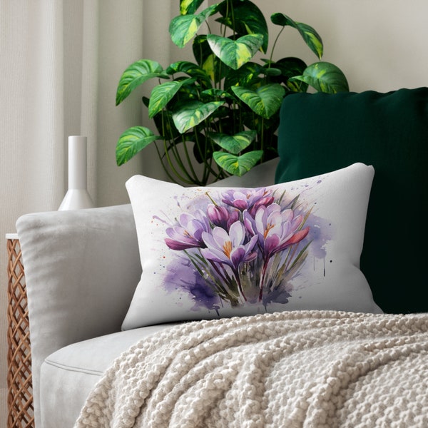 Crocus Throw Cushion with purple flowers Lumbar Pillow Corner ornament for rocking chair