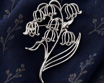 Vintage Lily of the Valley Brooch, Gold or Silver Tone Openwork Floral Pin, Lightweight Jewelry