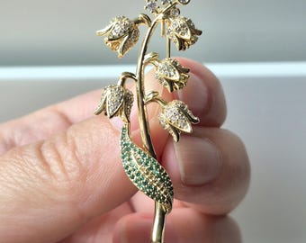 Lily of the valley gold brooch, rare bridal shawl pin, heirloom style broach,delicate jewelry,nature inspired jewellery, wedding gift, lapel