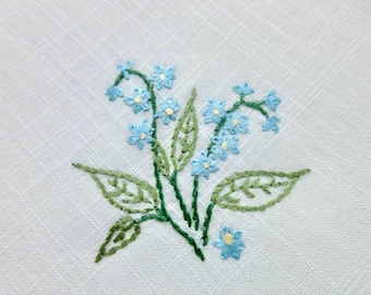Forget me not hand embroidered handkerchief, something blue for wedding, embroidery bridal hanky, happy tears gift, no crying made in Canada