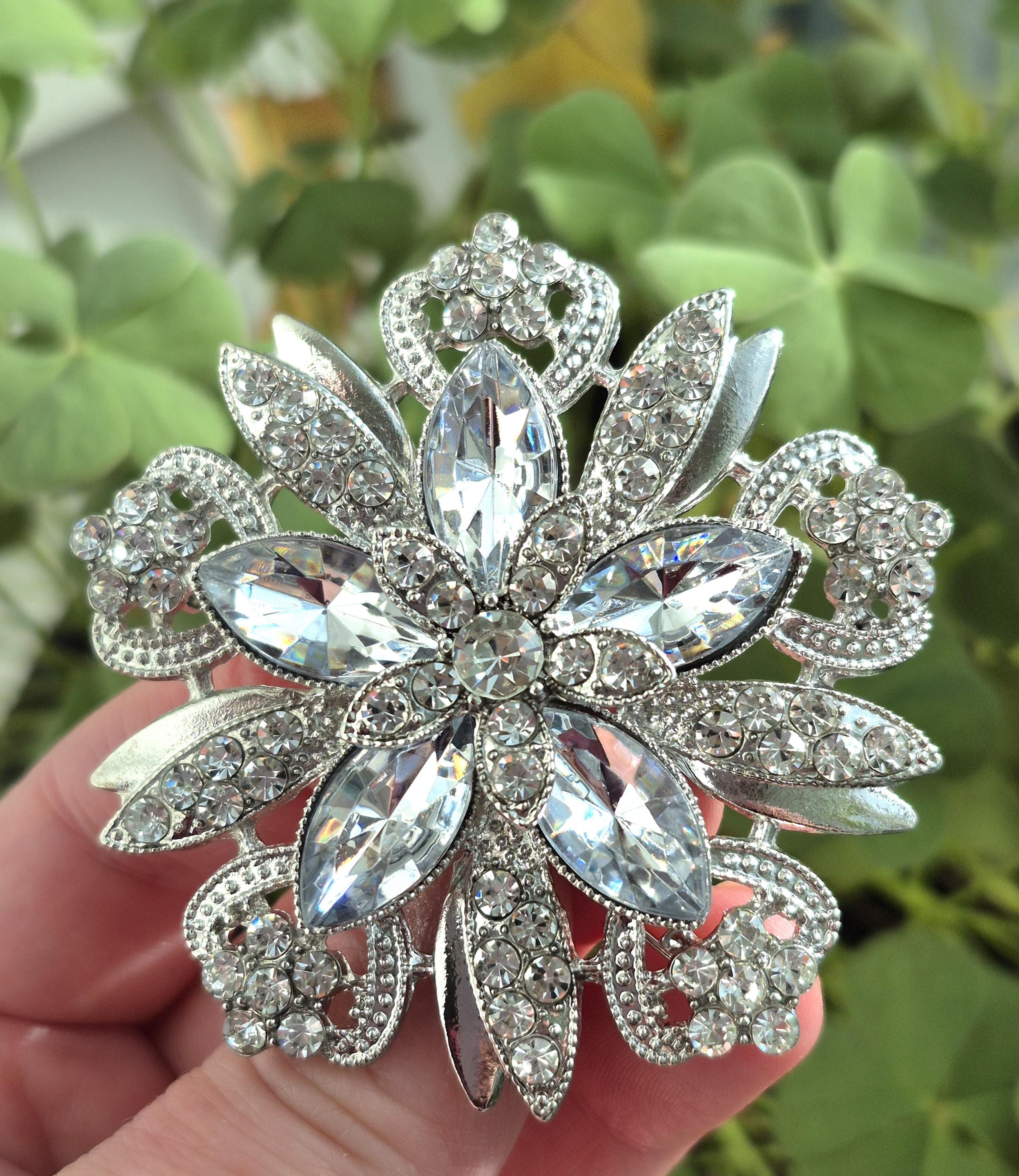 Vintage Silver Tone Floral Brooch With Mesh Petals Center Has Cone Shape Design Vintage Gold Tone Mesh Flower Brooch Pin Rhinestone Center  main image 2