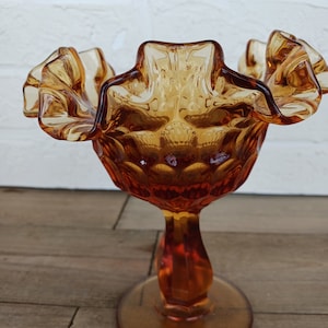 Vintage Fenton Amber Ruffle Compote