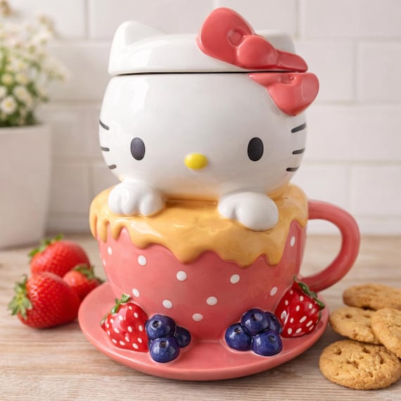 Hello Kitty Cookie Jar Teacup | Hello Kitty Ceramic Jar | Blue Sky