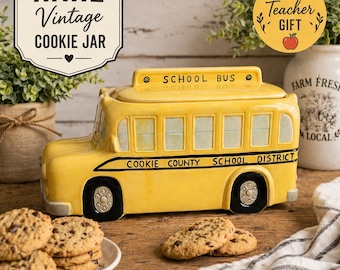 Vintage 1991 School Bus Cookie Jar, Hearth and Home Designs, Teacher Gift, Retro Kitchen Decor, Yellow Bus, Cookie Container, Unique Gift
