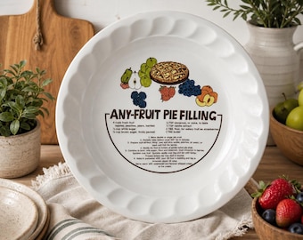 Vintage Any Fruit Pie Baking Dish, Ceramic Recipe Pie Plate, Farmhouse Kitchen Decor, Scalloped Pie Pan, Made in Korea, 1980s Bakeware