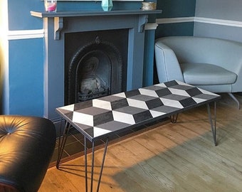 Handmade Geometric Cube Coffee Table, Hairpin Legs