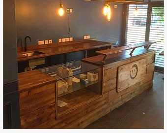 Reclaimed Scaffold Board Bar Counter, Steel Frame, Cafe Bistro Home Bar