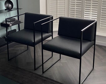 Leather Armchair - Industrial Metal Frame, Scandinavian Design