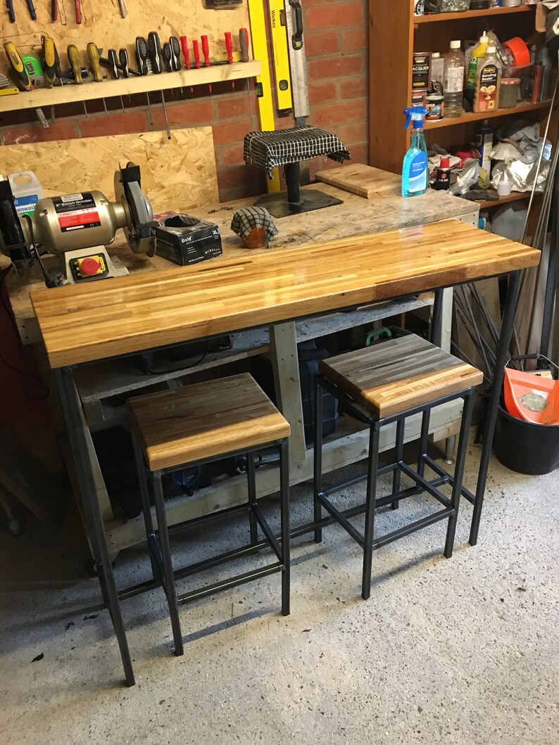 Breakfast Bar/Worktop/ Solid oak Industrial bar with steel Etsy