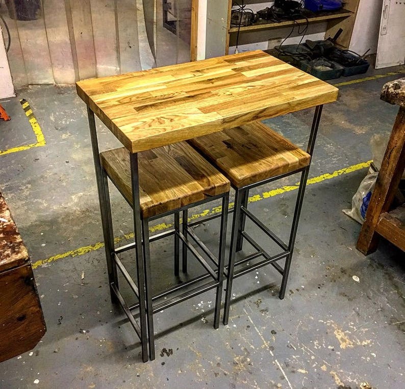 Breakfast Bar/Worktop/ Solid oak Industrial bar with steel Etsy