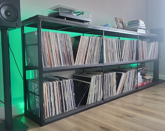 Industrial Vinyl Record Storage Unit with Scaffold Board