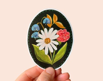 Retro Daisy Flower Sticker, no rain no flowers sticker, floral yeti sticker, 70's flower decal, aesthetic boho stickers, wildflower bouquet