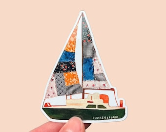 Sailboat Sticker, Boat Sticker, Nautical Stickers, yeti sticker beach, vinyl beach stickers, beach life sticker, patchwork, sailing life