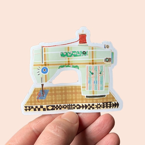 Pegatina de máquina de coser retro, pegatinas para coser colchas, máquina de coser vintage, pegatina impermeable, máquina de coser, regalo para artesanos, estilo cottagecore