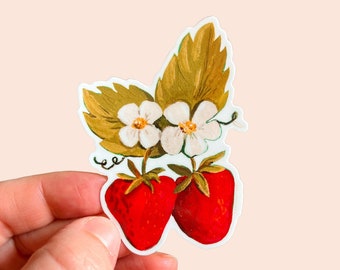Vintage Strawberry Stickers, Cute strawberry sticker for water bottle, very berry sticker, sweet summer sticker, wild strawberry short cake