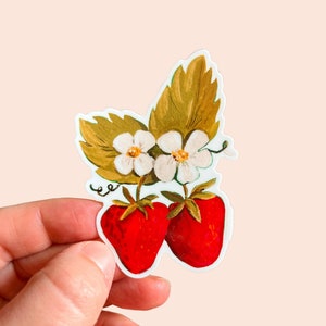 Vintage Strawberry Stickers, Cute strawberry sticker for water bottle, very berry sticker, sweet summer sticker, wild strawberry short cake