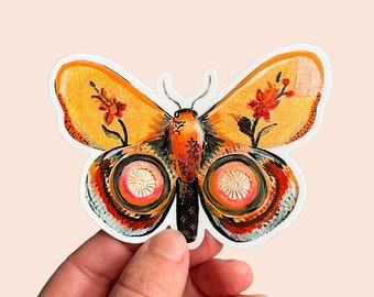 Yellow Boho Butterfly Sticker, granola girl aesthetic, vinyl butterfly decal for yeti, mystical stickers for water bottle, butterfly favor