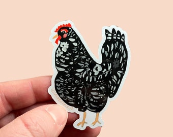 Whimsical Chicken Sticker, mama chicken vinyl stickers, garden chicken stickers, boho floral chicken, black and white spring chicken