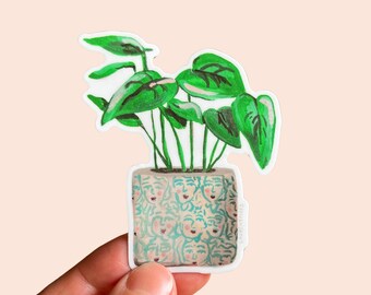 Houseplant Sticker, Plant Mom Sticker, pothos plant vinyl sticker, potted plants sticker, vase with face, faces on a vase, plant lady gift