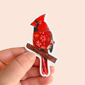 Pegatina de cardenal rojo, pegatinas de observación de aves, regalos de aves cardenal norteño, pegatinas de vinilo de aves, pegatinas de invierno, amante de las aves, pegatinas de yeti de aves