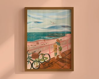 Ocean City nj Boardwalk Art Print, sparkling ocean print, art print ocean horizon, bright coastal art, nostalgic coastal art, coastal gran