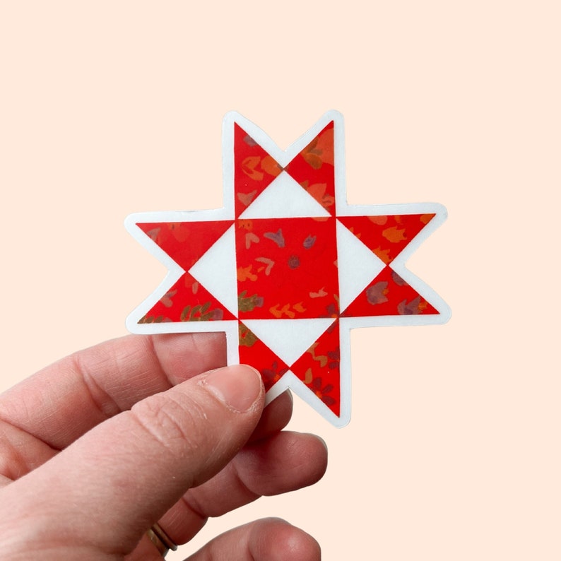 red Ohio Star Quilt Block Sticker, Sewing Stickers, Quilting Stickers, Quilt lovers gift, sowing machine sticker, sewing decal, boho stickers