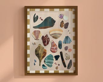 Pink Sea Shell Wall Art, coastal granddaughter oyster shell artwork, capiz shell wall art, sanibel shell art, boho shell art print, seashell