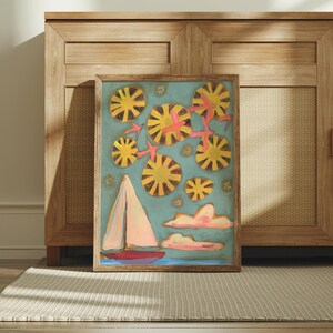 Nautical Sailboat Art, large art for big walls, colorful travel poster, fun coastal art print, midcentury modern vintage retro beach decor