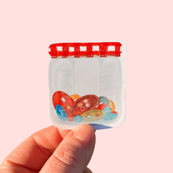 Pegatina de tarro de botones, lindas pegatinas para coser colchas, pegatina para máquina de coser, máquina de coser, regalo para artesanos, regalo para costureras, tarro de mermelada