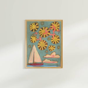 Nautical Sailboat Art, large art for big walls, colorful travel poster, fun coastal art print, midcentury modern vintage retro beach decor