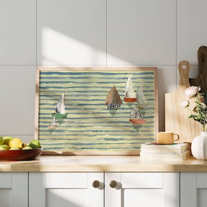 Nautical Sailboat Art, large art for big walls, colorful travel poster, fun coastal art print, midcentury modern vintage retro beach decor image 4
