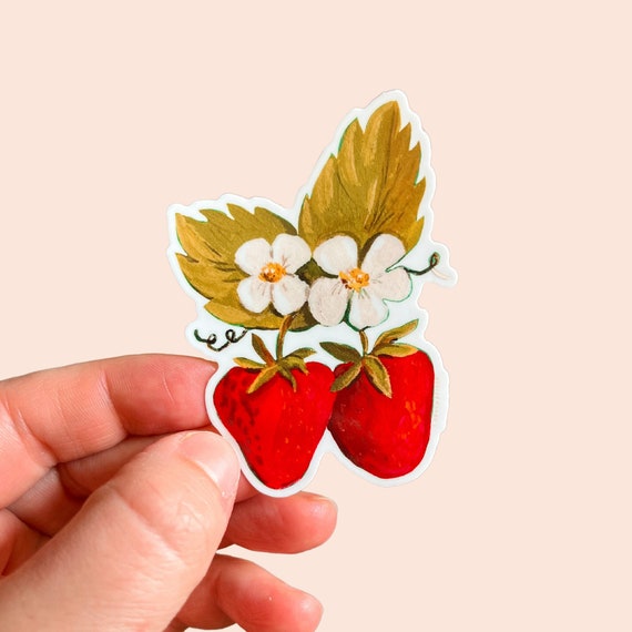 Vintage Strawberry Stickers, Cute strawberry sticker for water bottle, very berry sticker, sweet summer sticker, wild strawberry short cake