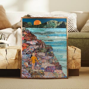 Stampa trapunta Ocean Art, arte murale costiera Blue Preppy, sogni marini per nipote costiera, stampe Laguna Beach per camera da letto per adolescenti, divertente arte costiera