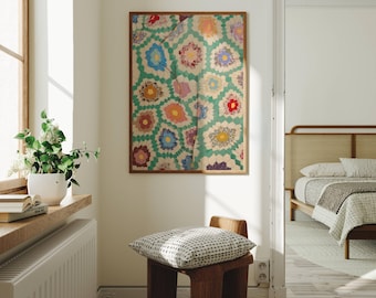Grandmacore Aesthetic Cottage quilt art print, cottagecore artprint, feedsack quilt tops, 1950s aesthetic, 1930s quilt, quilt square art