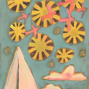 Nautical Sailboat Art, large art for big walls, colorful travel poster, fun coastal art print, midcentury modern vintage retro beach decor