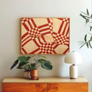 Lámina artística de patchwork con estética campestre de la abuela, lámina artística cottagecore, tapas de colchas de sacos de pienso, arte mural de patchwork vintage, cuadrado de colcha enmarcado de la década de 1930 imagen 2