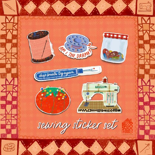 Sewing Sticker Set Quilt Theme Stickers Vintage Sewing Etsy