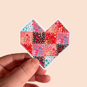 Quilt Heart Sticker, Sewing Stickers, Quilting Stickers, Quilt lovers gift, sowing machine sticker, sewing decal, boho stickers, quilt block