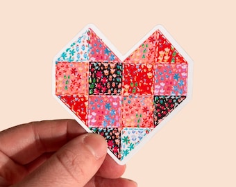 Quilt Heart Sticker, Sewing Stickers, Quilting Stickers, Quilt lovers gift, sowing machine sticker, sewing decal, boho stickers, quilt block