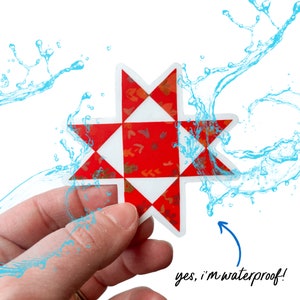 red Ohio Star Quilt Block Sticker, Sewing Stickers, Quilting Stickers, Quilt lovers gift, sowing machine sticker, sewing decal, boho stickers