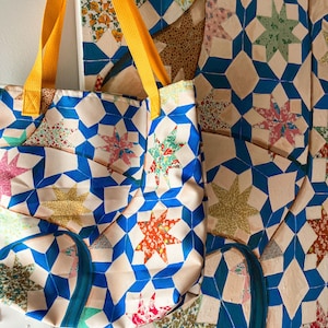 Vintage Tote Bag, grandmacore, patchwork quilt, old quilt bag, quilted tote bag, quilt project bag, feedsack quilt, quilt tote, quilted bag