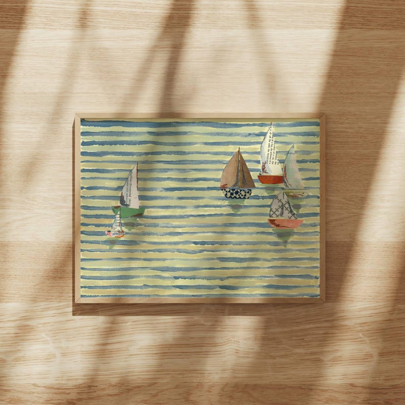 Nautical Sailboat Art, large art for big walls, colorful travel poster, fun coastal art print, midcentury modern vintage retro beach decor image 6