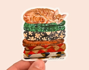 Cute Orange Cat Vinyl Stickers, cat cottagecore stickers, antidepressant cat sticker, quilt stickers, awesome autumn stickers, cozy autumn