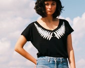 Fern Leaves Shirt, Nature Inspired, Soft Grunge, Witchy, Gothic Clothing, Deep V-Neck, Gift for Girlfriend