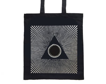 Hand printed Black Tote Bag with Occult Print