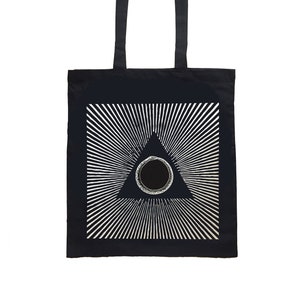 Hand printed Black Tote Bag with Occult Print