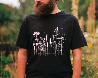 Bio-Baumwoll-Pflanzenhemd für Männer, Botanisches Siebdruck-Shirt